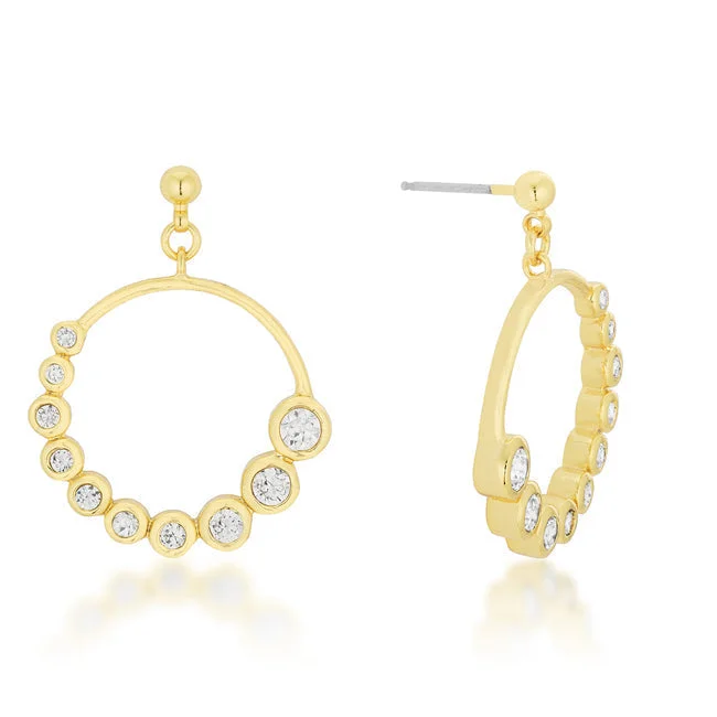 Best hoop earrings with gold-plated finishes for an affordable luxury vibe-Hoop earrings with birthstones-LOVCIA Elegant Graduated Cubic Zirconia Gold Circle Earrings