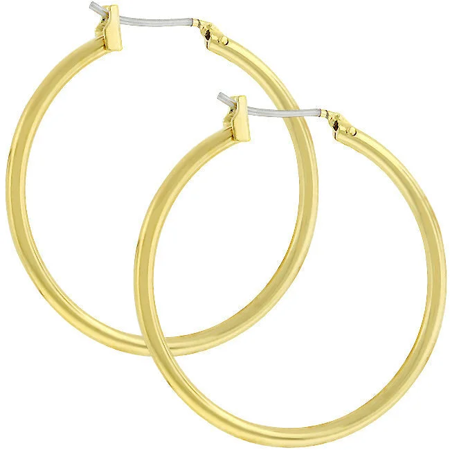 Hoop earrings with twisted metal designs for a dynamic and modern style-Hoop earrings for casual wear-LOVCIA Elegant Gold-Tone Hoop Earrings