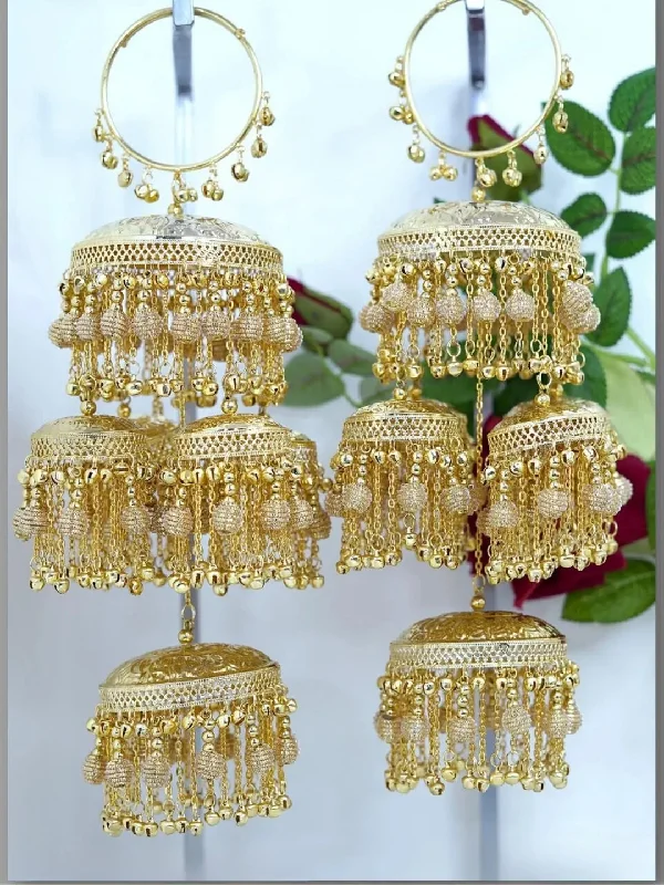 Hoop earrings with multi-tone finishes for a colorful and layered effect-Hoop earrings in brass-Jal Mahal Dome Inspired Bridal Kaleera