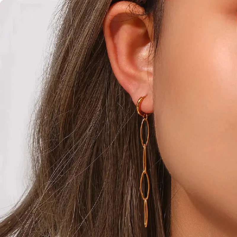 Hoop earrings with open designs for a modern, lighthearted vibe-Hoop earrings with minimalist design-LOVCIA Elegant Geometry Golden Ear Chain, Unleash Your Style Power