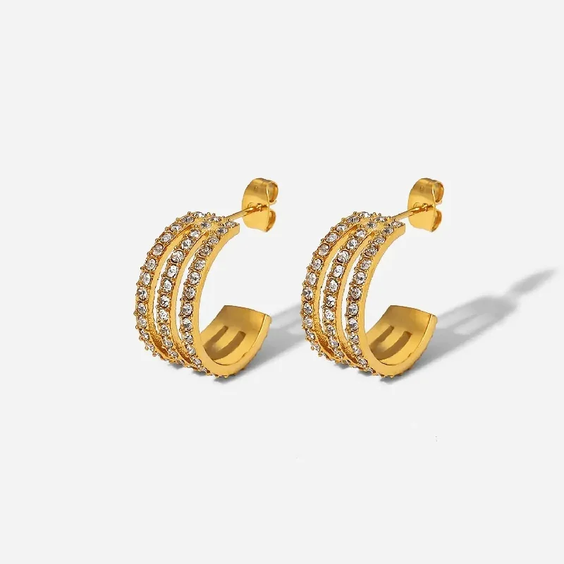 Large hoop earrings for a bold and statement-making fashion accessory-Hoop earrings for girls-LOVCIA Elegant Gold-Plated Zircon Stainless Steel Hoop Earrings for Women