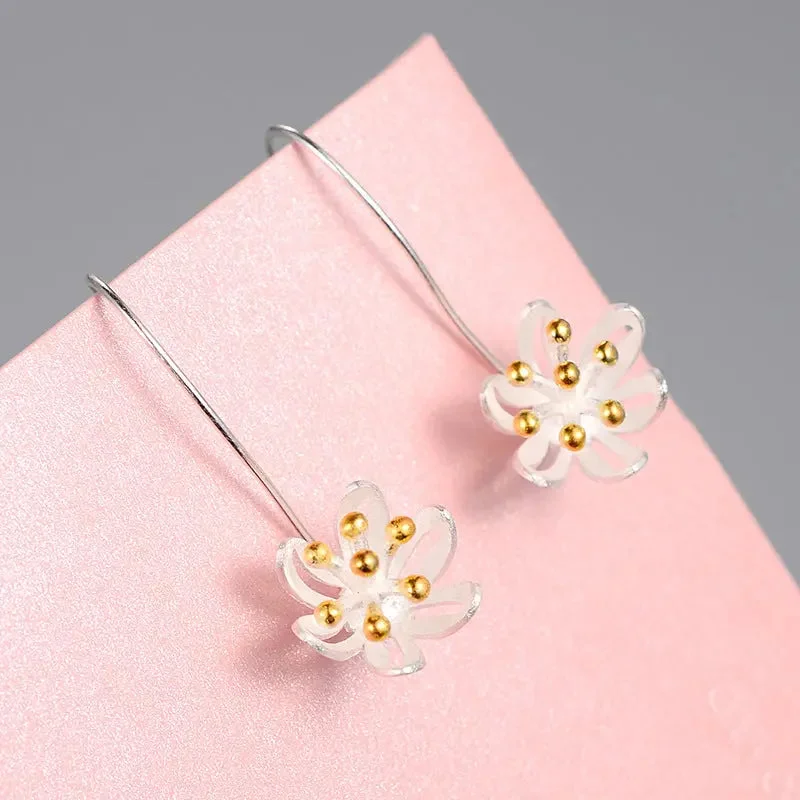 Best hoop earrings with matching bracelets for a coordinated jewelry set-Hoop earrings in resin-LOVCIA Elegant S925 Sterling Silver Floral Earrings from Thailand