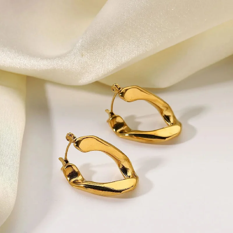 Best hoop earrings with gemstone accents for a colorful and elegant appearance-Hoop earrings for date night-LOVCIA Elegant Women's 18k Gold Plated Geometric Stainless Steel Earrings