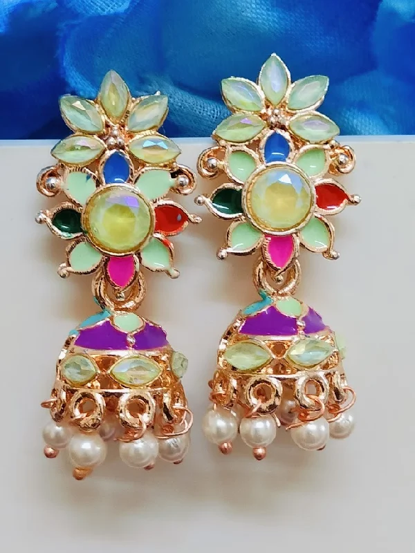 Hoop earrings with diamond-cut surfaces for added sparkle and shine-Hoop earrings with dangling pendants-Beautiful Multicolored Antique Gold Drop Design Earrings