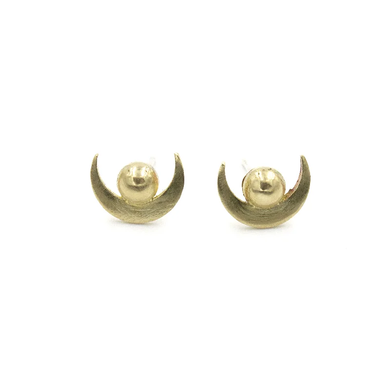 Hoop earrings with satin finishes for a smooth and elegant appearance-Hoop earrings with hearts-Moon Rising Studs - Brass