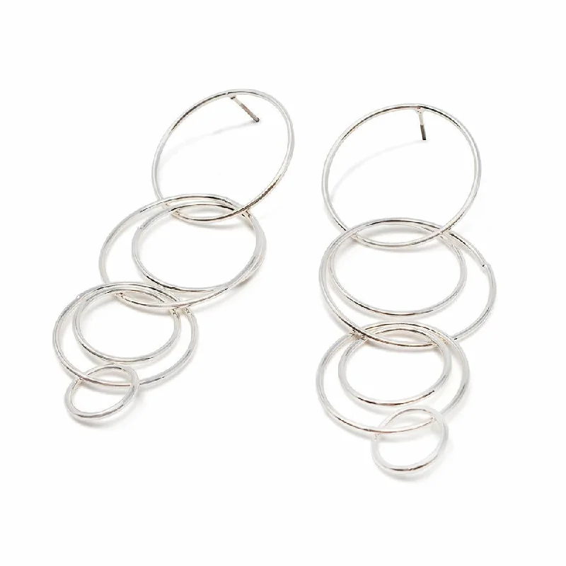 Hoop earrings with multi-tone finishes for a colorful and layered effect-Hoop earrings in brass-Multi Link Hoop Post Earrings Rhodium Plated