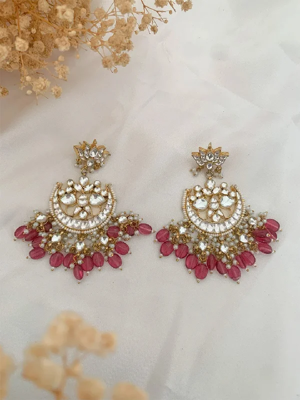 Hoop earrings with intricate designs for a unique and artistic appearance-Hoop earrings for kids-Pachi Kundan Studded Meenakari Chandbali Earrings