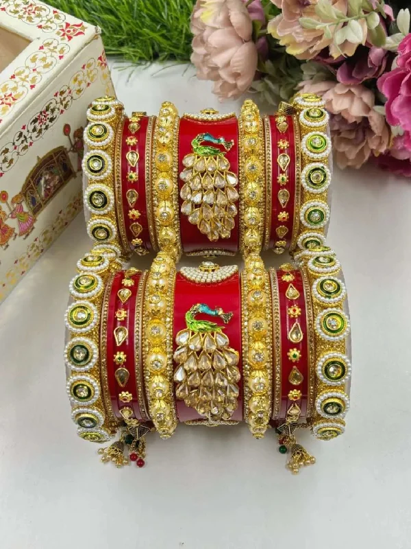 Lightweight hoop earrings for comfortable and all-day wear-Hoop earrings for winter-Peacock Designed Traditional Rajasthani Bridal Chuda Set