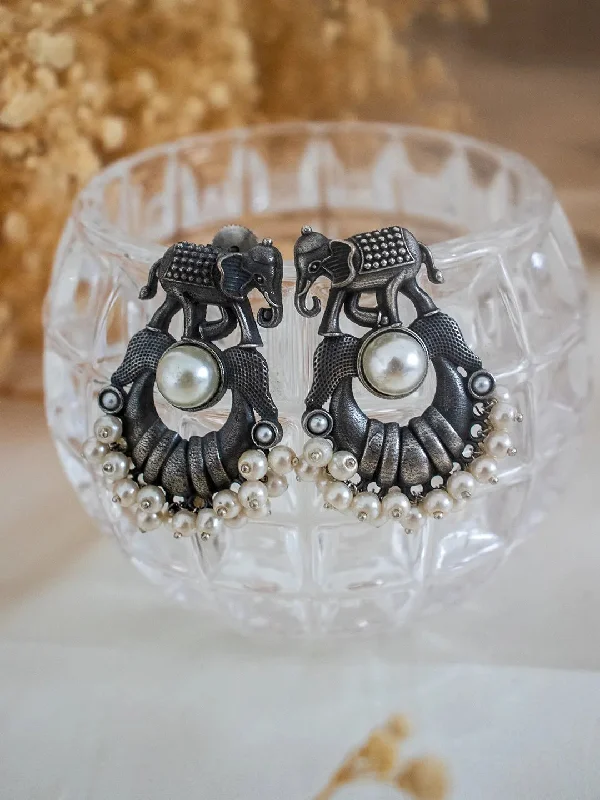 Best hoop earrings with custom engravings for a personalized and meaningful gift-Hoop earrings with tribal design-Pearl Studded Elephant Earrings