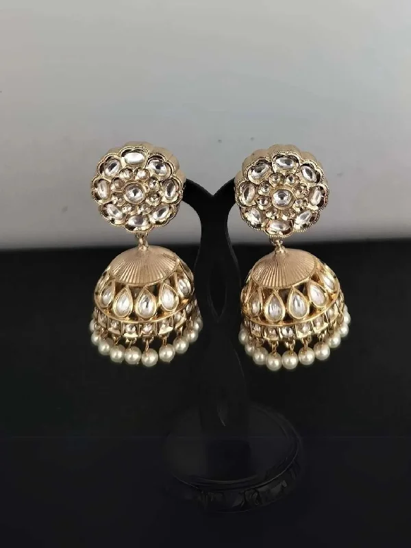 Hoop earrings with snake print designs for an edgy, wild appearance-Hoop earrings set with huggie hoops-Polki Kundan Studded Jhumka Earrings