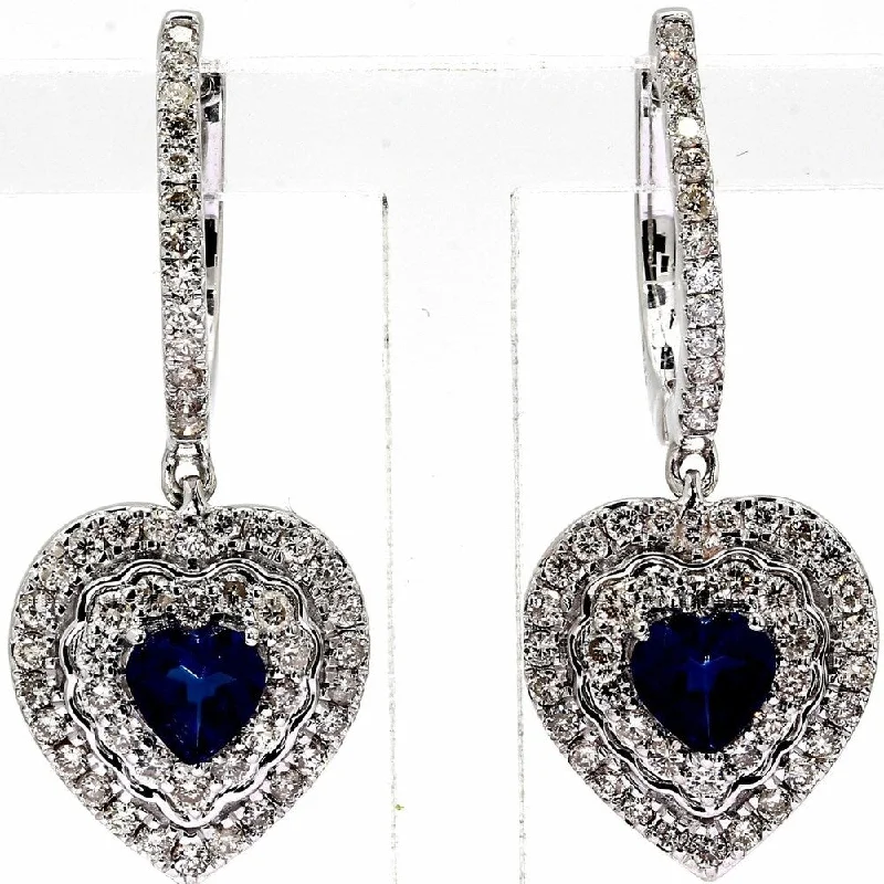 Best hoop earrings with matching bracelets for a coordinated jewelry set-Hoop earrings in resin-Pompeii3 10k White Gold 1 7/8 ct TW Diamond Dangle Heart Shape Sapphire Hoop Earrings