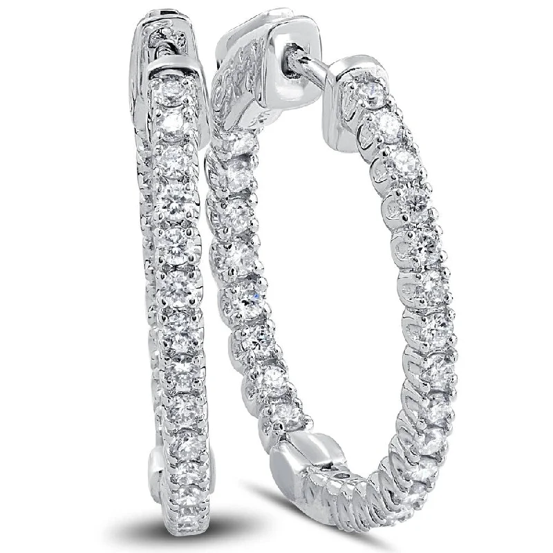 Best hoop earrings with tribal designs for a cultural and exotic aesthetic-Hoop earrings in platinum-Pompeii3 14k White Gold 1 1/4 ct TDW Diamond Inside Outside Hoops Womens Earrings 1" Tall