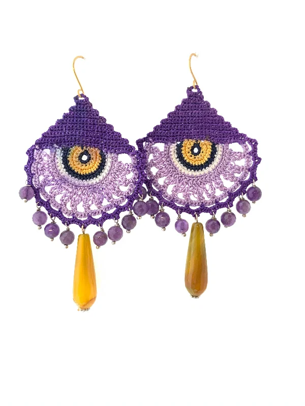 Hoop earrings with luxe velvet finishes for a rich and luxurious touch-Lever-back hoop earrings-Purple crochet