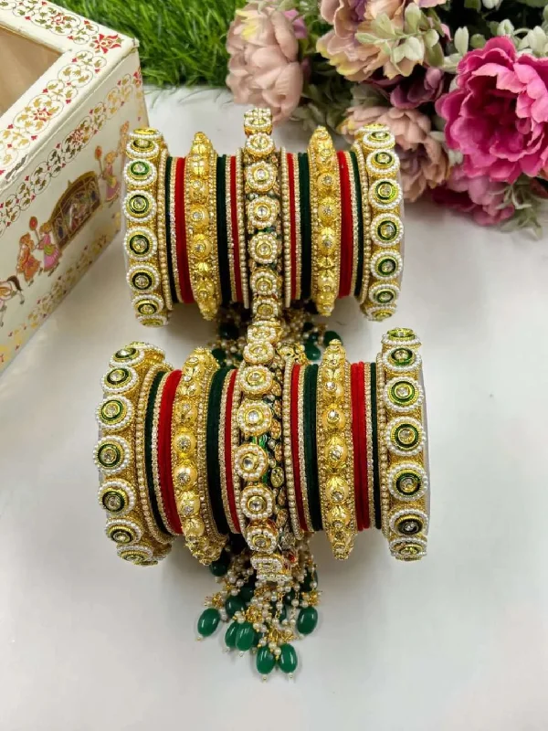 Best hoop earrings with cubic zirconia for a budget-friendly, dazzling look-Hoop earrings for formal events-Rajwadi Style Bridal Chuda Set