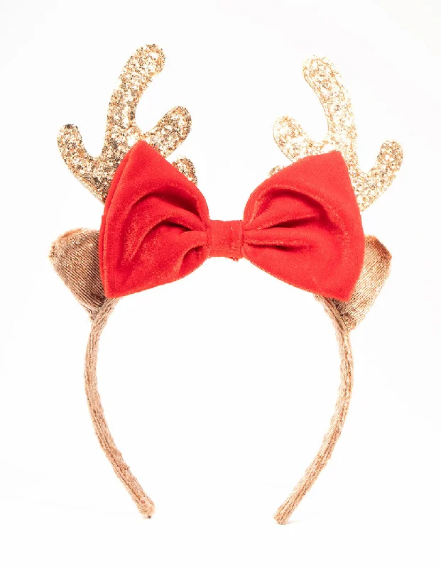 Best hoop earrings with smooth ceramic finishes for a polished, clean style-Hoop earrings for anniversaries-Red Bow & Glitter Reindeer Headband