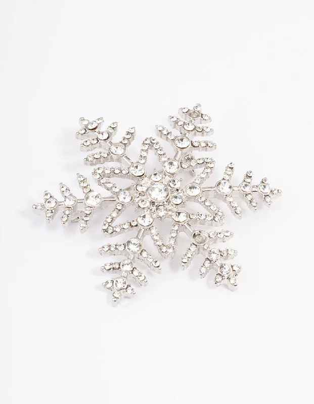 Hoop earrings with intricate designs for a unique and artistic appearance-Hoop earrings for kids-Rhodium Diamante Snowflake Brooch