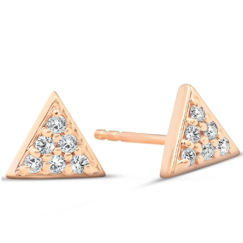 Hoop earrings with rhinestone-studded rims for a glamorous touch-Heavy hoop earrings-Rose Gold Triangle Pave 1/10Ct Diamond Spike Studs Womens Earrings