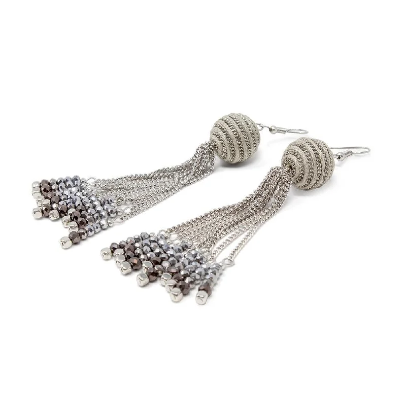 Hoop earrings with removable pendants for a versatile and customizable accessory-Hoop earrings with geometric patterns-Silver Chain and Beaded Tassel Earrings