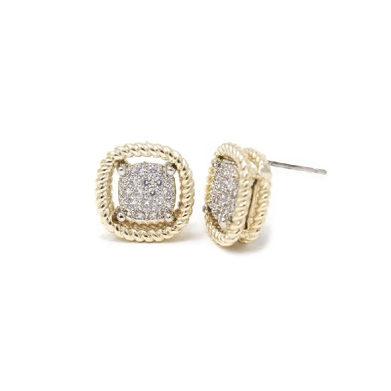 Best hoop earrings with geometric pendants for a modern, chic appeal-Continuous hoop earrings-Soft Square Pave Earrings Gold Tone