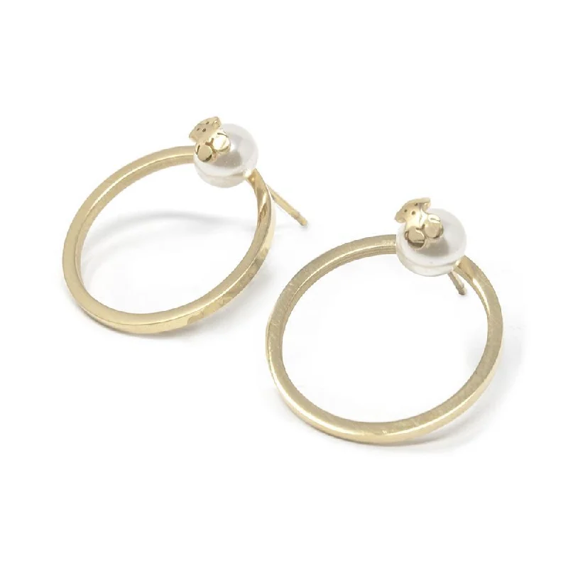 Best hoop earrings with detachable studs for a versatile and adjustable accessory-Medium hoop earrings-Stainless Steel Bear Circle Pearl Post Earrings Gold Plated