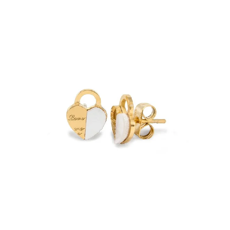 Best hoop earrings with geometric hexagon shapes for a modern, angular look-Hoop earrings in leather-Stainless Steel MOP Heart Earrings Gold Plated