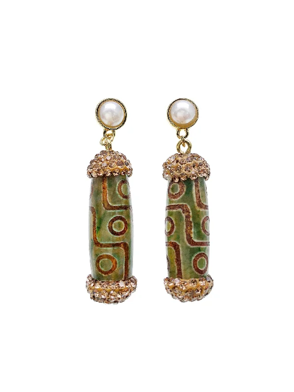 Best hoop earrings with vintage coins for a retro, antique-inspired style-Hoop earrings in ceramic-Tibetan Dzi Beads Dangle Earrings HE016