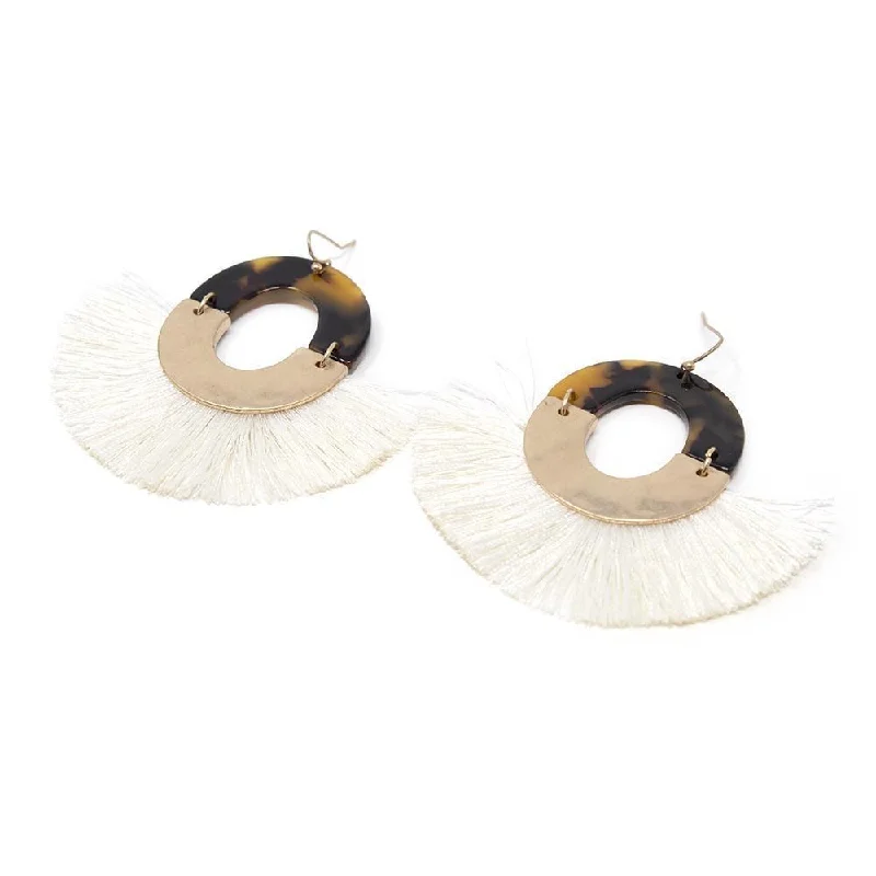 Medium hoop earrings for an everyday look with the perfect balance of style-Hoop earrings with cubic zirconia-Tortoise Cream Tassel Earrings Gold Tone