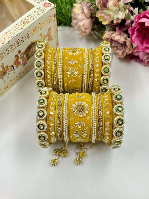 Best hoop earrings with floral designs for a feminine and delicate look-Hoop earrings with diamonds-Traditional Rajasthani Bridal Chuda Set