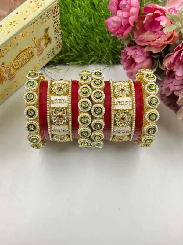 Hoop earrings with enamel stripes for a colorful and eye-catching design-Hoop earrings in wood-Traditional Red Punjabi Bridal Chooda