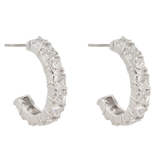 Hoop earrings with stacked layers for a bold and textured design-Hoop earrings in stainless steel-LOVCIA Elegant Trillion Cut CZ Rhodium-Plated Hoop Earrings