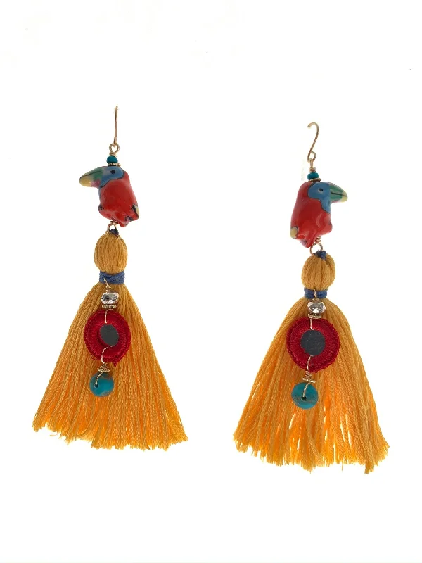 Best hoop earrings with vintage coins for a retro, antique-inspired style-Hoop earrings in ceramic-Tropical tassel earrings yellow