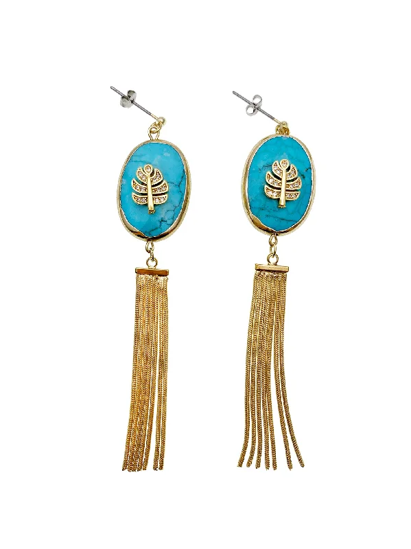 Hoop earrings with open designs for a modern, lighthearted vibe-Hoop earrings with minimalist design-Turquoise Stone Fringe Earrings EE009