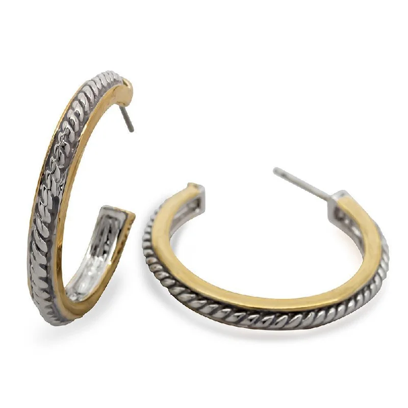 Hoop earrings with oversized designs for a bold, fashion-forward statement-Hoop earrings with chain details-Two Tone Open Cable Hoop Earrings