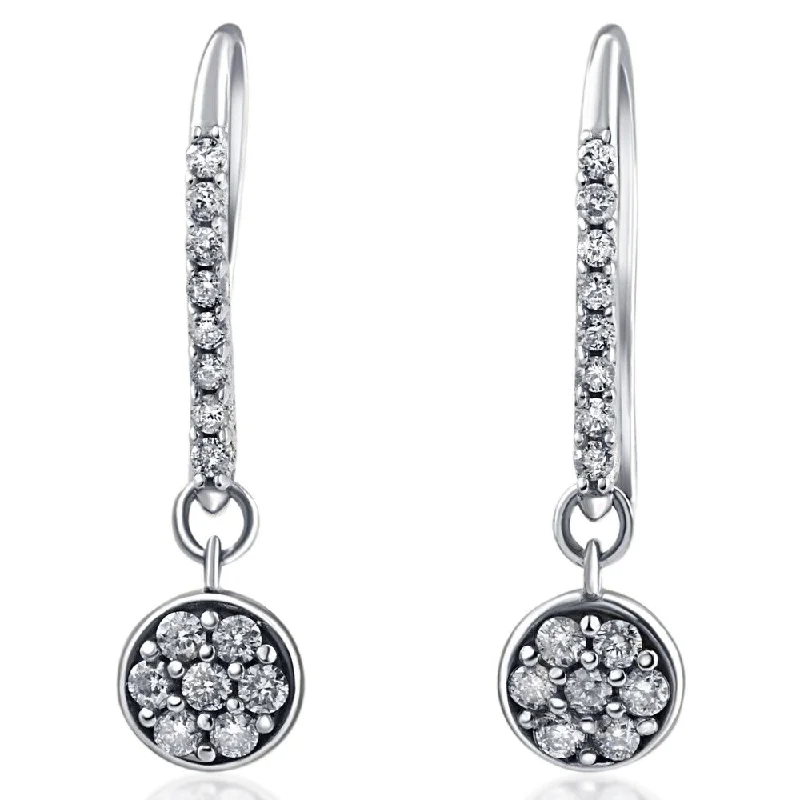 Best hoop earrings with snake chain details for a sleek and modern touch-Hoop earrings with tassels-VS 3/8ct Diamond Hoops Pave Dangle Earrings White Gold 1" Tall