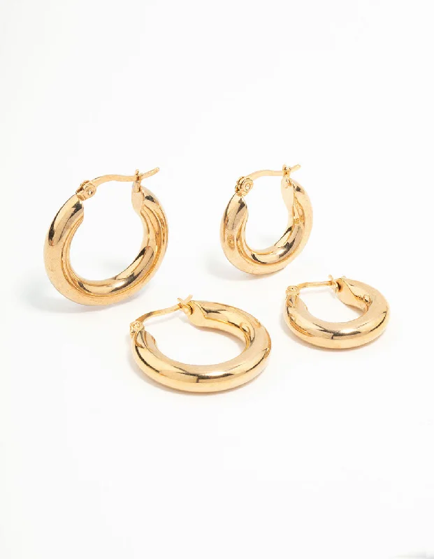 Hoop earrings with infinity loop designs for a continuous and eternal shape-Budget-friendly hoop earrings-Waterproof Gold Plated Stainless Steel Tube Hoop Earrings 2-Pack