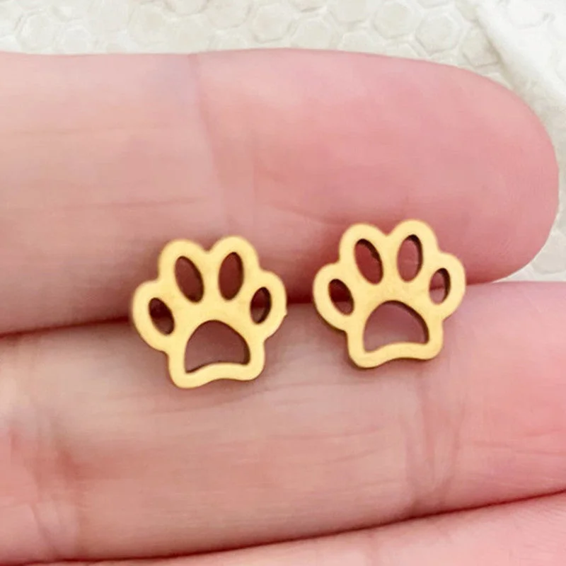 Best hoop earrings with vintage-style detailing for a nostalgic and timeless look-Hoop earrings with bohemian style-Wholesale Cat Footprints Gold Plated Alloy Ear Studs