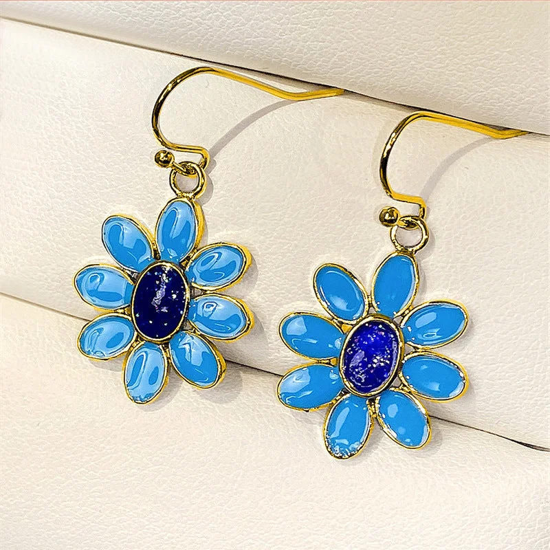 Hoop earrings with a matte finish for a sleek and sophisticated appearance-Hoop earrings with pearls-Wholesale Imitation Turquoise Small Daisy Flower Alloy Earrings