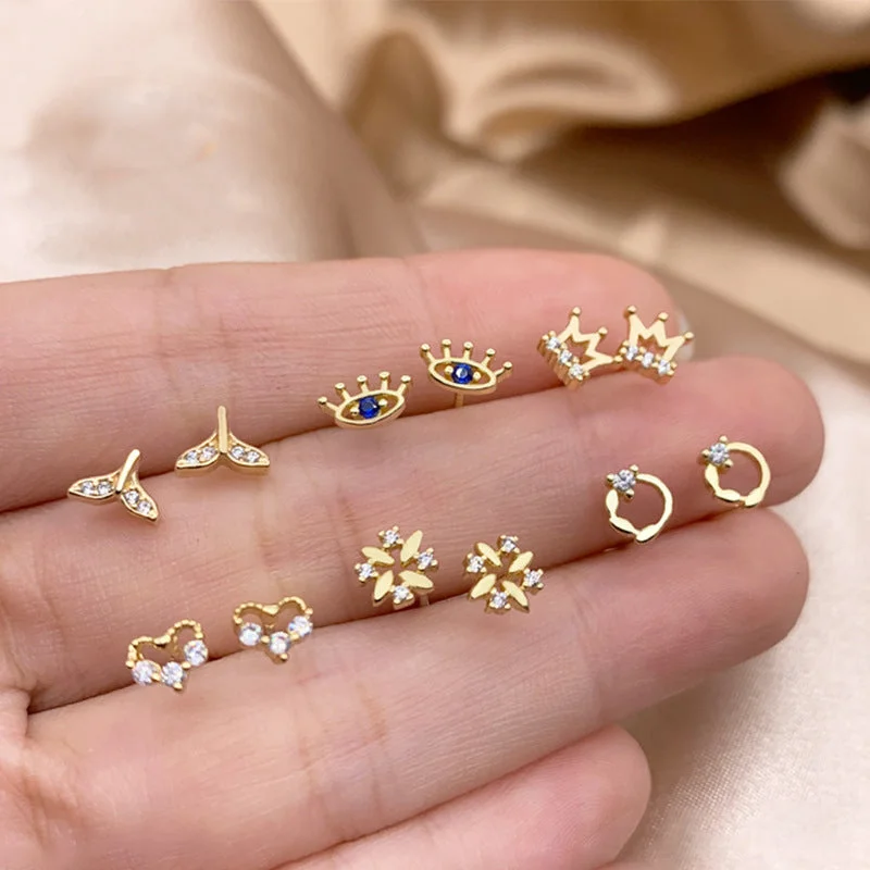 Hoop earrings with infinity loop designs for a continuous and eternal shape-Budget-friendly hoop earrings-Wholesale Petite Gold Crown 925 Sterling Silver Earrings