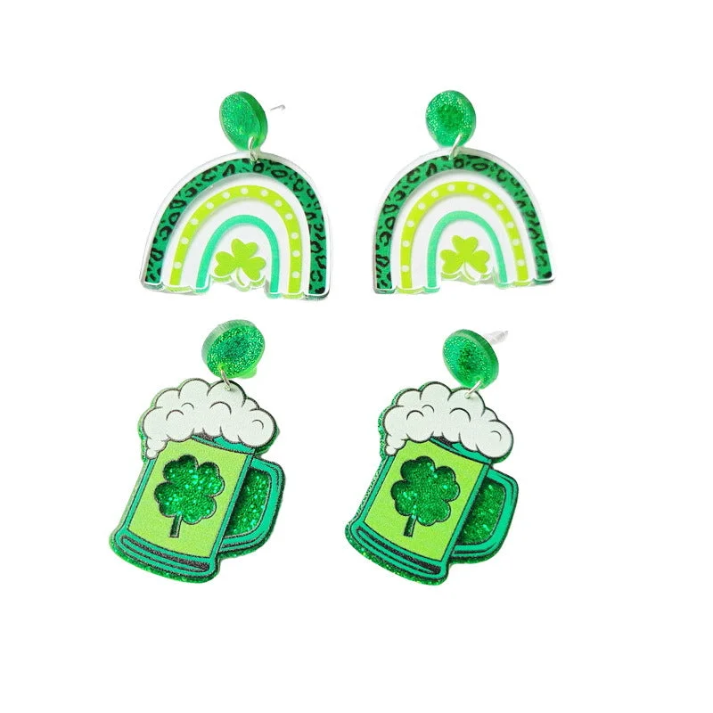 Hoop earrings with enamel stripes for a colorful and eye-catching design-Hoop earrings in wood-Wholesale St. Patrick's Day Acrylic Earrings