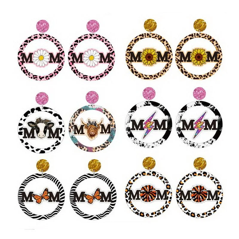 Best hoop earrings with asymmetrical designs for a fashion-forward, avant-garde look-Clip-on hoop earrings-Wholesale Sunflower Daisy Butterfly Leopard Cow Wood Earrings