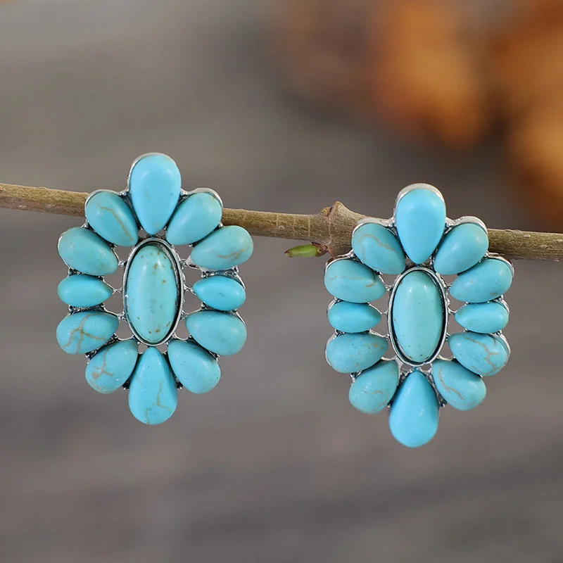 Best hoop earrings with custom designs for a personalized, unique accessory-Screw-back hoop earrings-Wholesale Turquoise Flower Alloy Earrings