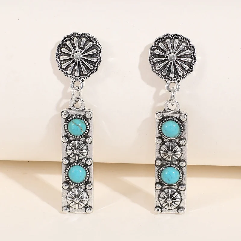 Best hoop earrings with delicate chain details for a trendy and stylish design-Hoop earrings with stars-Wholesale Turquoise Rectangular Alloy Earrings