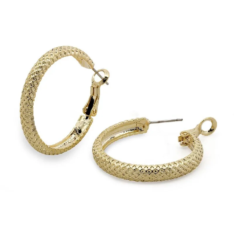 Hoop earrings with open designs for a modern, lighthearted vibe-Hoop earrings with minimalist design-Woven Texture Hoop Earrings Gold Pl